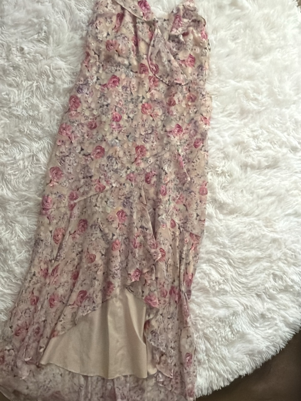 Express Floral High-Low Maxi Dress in Pink and Cream